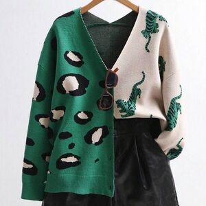 Stylish Green and Cream Women's Sweater